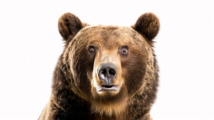 Fototapeta premium Portrait of a Surprised Grizzly Bear: Close-up, isolated on a white background.