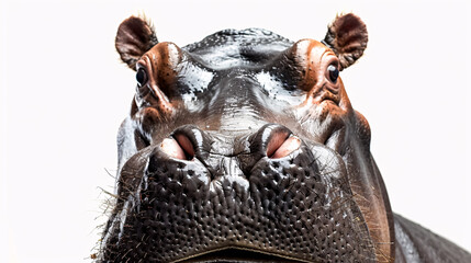 Obraz premium Portrait of a Surprised Hippopotamus: Close-up, isolated on a white background.