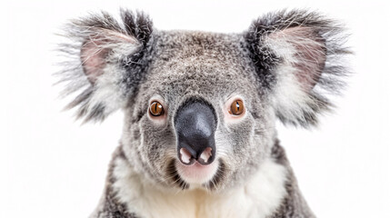 Naklejka premium Portrait of a Surprised Koala: Close-up, isolated on a white background.