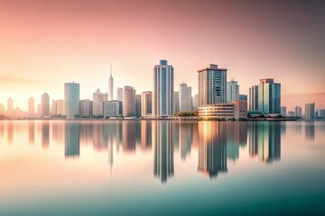Fototapeta premium Abstract Urban Serenity: A Soft Pastel Cityscape Evoking Tranquility and Futuristic Possibilities in Minimalist Photography