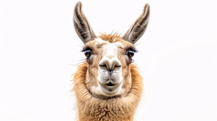 Fototapeta premium Portrait of a Surprised Llama: Close-up, isolated on a white background.