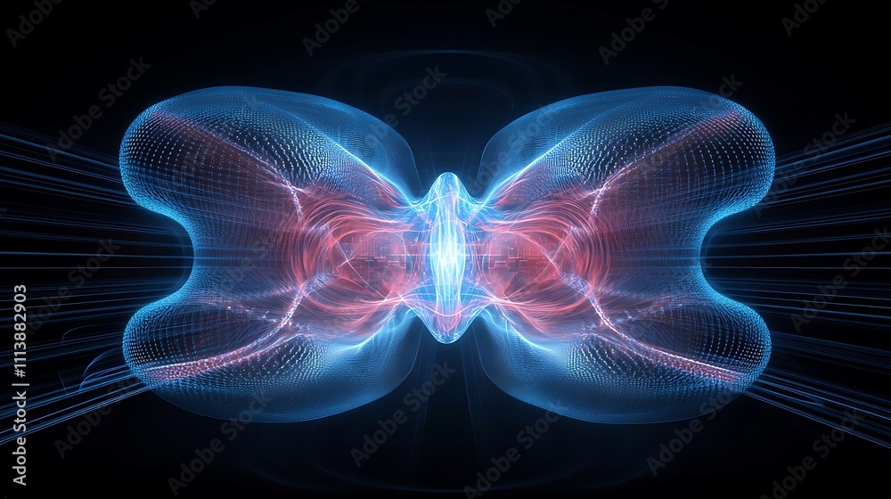 Poster abstract 3d visualization of energy waves and light patterns in colorful artistic design background