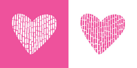 Logo con silueta de corazón con relleno de patrón de bloques verticales para tarjetas y felicitaciones de San Valentín