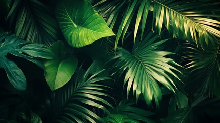 Lush green foliage in a tropical garden.