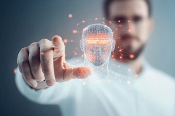 Digital marketer selecting network icons on a futuristic mobile screen.