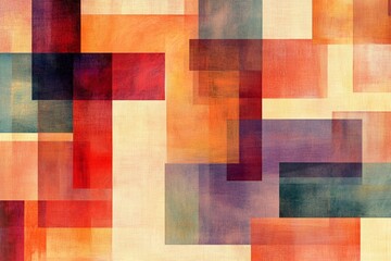 Abstract Geometric Art Print in Warm Colors: Vibrant Orange, Red, and Purple Blocks on Cream Background for Modern Decor and Creative Projects