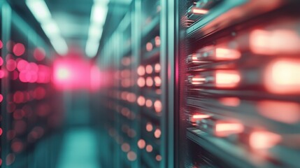 An ambient depiction of a server room with glowing lights and intricate wires, symbolizing digital connectivity and the core of technological advancements.