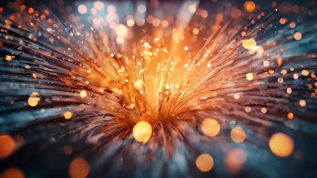 The digital background consists of a bundle of luminous optical fibers.