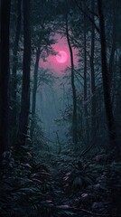 Fototapeta premium Enchanting Moonlit Forest Landscape at Night