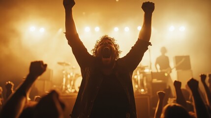 An enthusiastic crowd with raised arms cheers at an energetic live concert, displaying the raw emotion, unity, and joy of shared musical experiences.