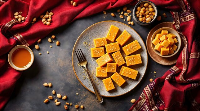 Traditional Bodom Halva with Almonds and Pistachios Garnished with Sesame Seeds (Kazakhstan Cuisine)