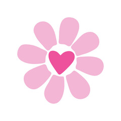 Flor con corazón. Logo con silueta de corazón en grupo de pétalos de flor estilo margarita para tarjetas y felicitaciones de San Valentín