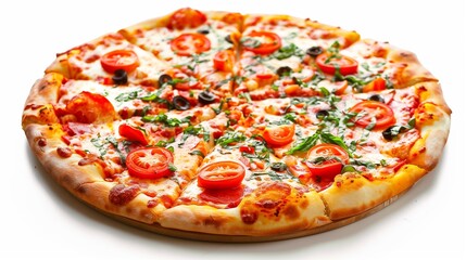 spicy pizza on white background.