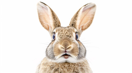 Fototapeta premium Portrait of a Surprised Rabbit: Close-up, isolated on a white background.