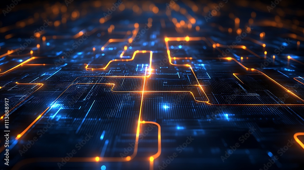 Poster abstract digital circuit background with glowing lines and technology inspired patterns for future c