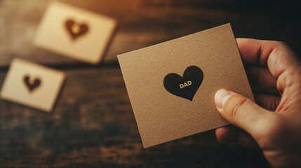 Handcrafted father's day card with heart home setting greeting card warm atmosphere close-up view