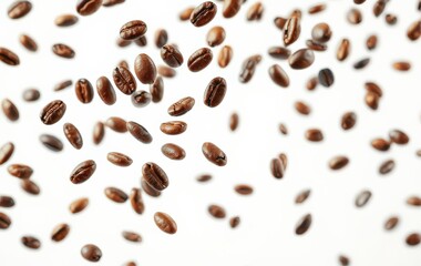 Falling Coffee Beans on White Background