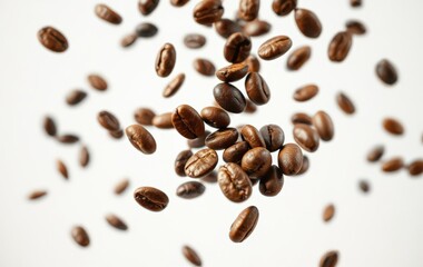 Obraz premium Flying Coffee Beans in Motion