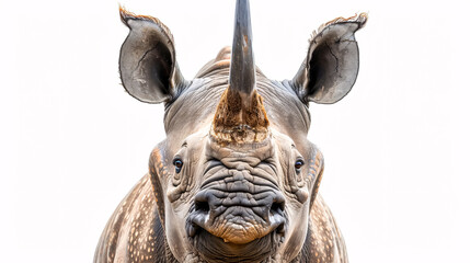 Obraz premium Portrait of a Surprised Rhinoceros: Close-up, isolated on a white background.