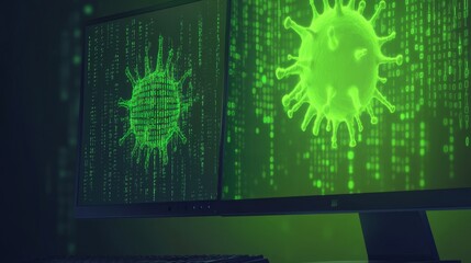Computer Monitor with Virus Warning Display