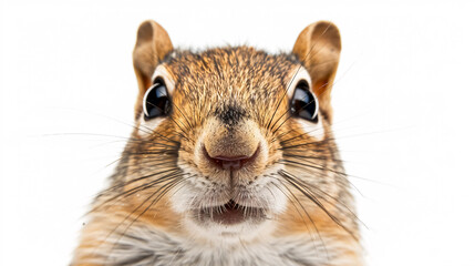 Portrait of a Surprised Squirrel: Close-up, isolated on a white background.