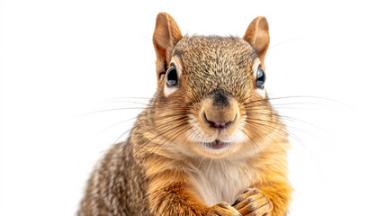 Obraz premium Portrait of a Surprised Squirrel: Close-up, isolated on a white background.
