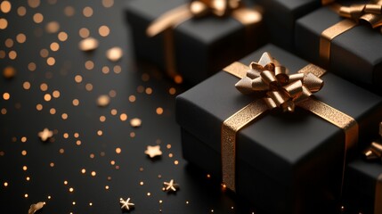 Elegant Black Gift Boxes with Golden Ribbons