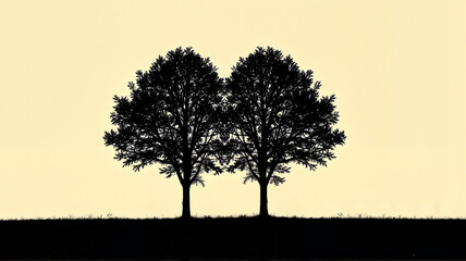 Two trees forming a heart shape on the horizon
