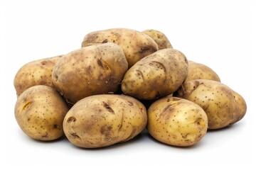 Close up of potatoes on white background.