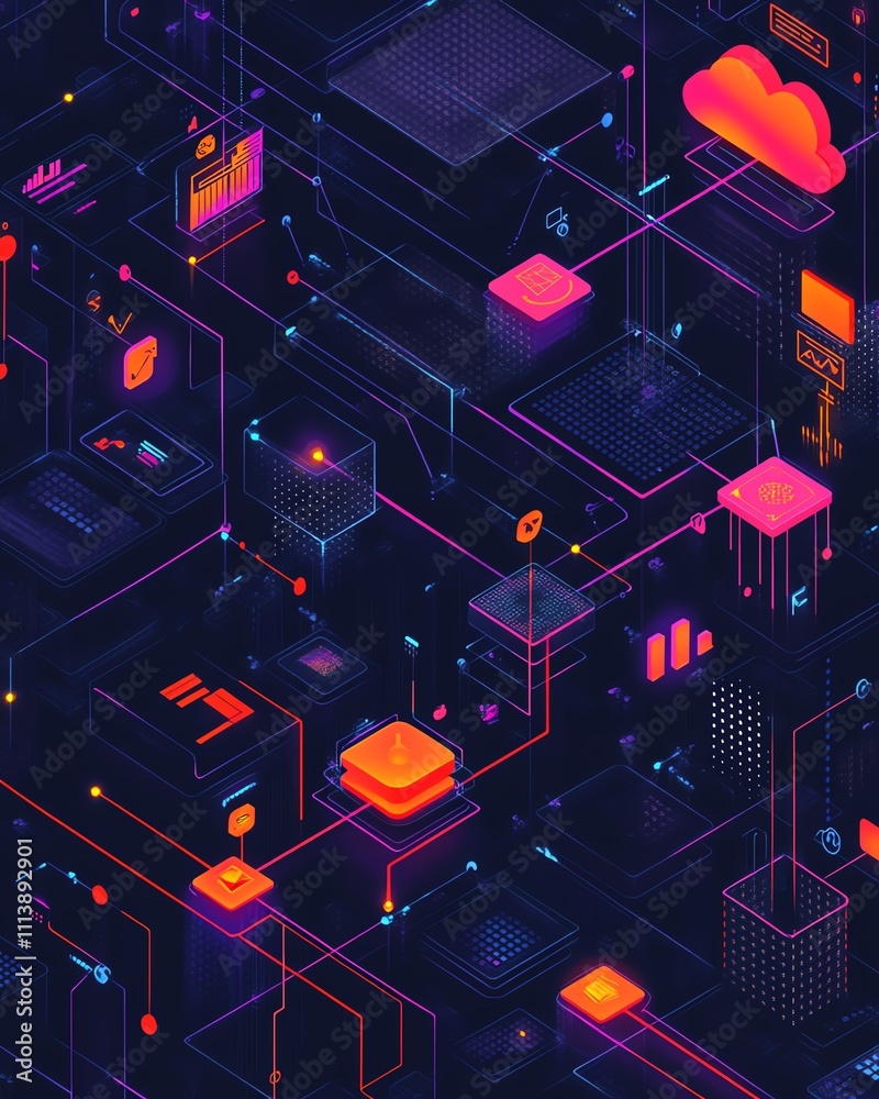 Aufkleber API management and cloud computing visualized in a digital illustration
