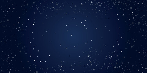 Magical heavy snow flakes backdrop on dark blue background. Beautiful nature fantasy snowfall. Snowfall sky white teal blue wallpaper. Rime snowflakes february vector. 