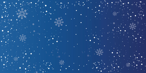 Beautiful falling snowflakes wallpaper on dark blue background. Snowstorm speck ice particles. Snow hurricane scenery, Magic nature fantasy snowfall.