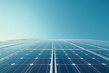 Solar panels installed on a modern roof against a clear blue sky
