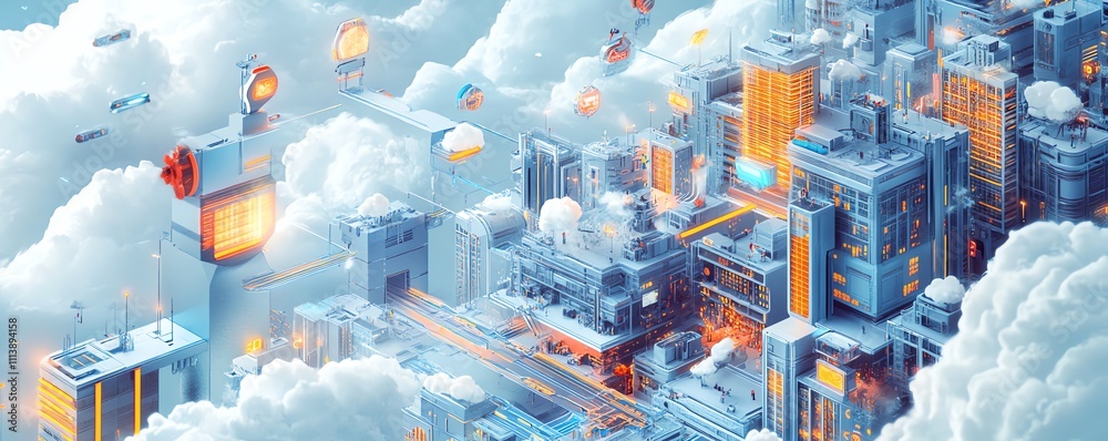 Fototapete Digital artwork depicting cloud computing and API management