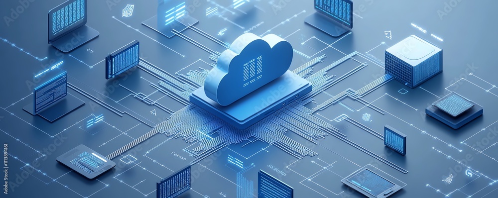 Fototapete digital artwork depicting cloud computing and api management
