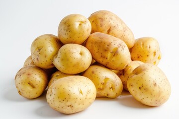 Close up of potatoes on white background.