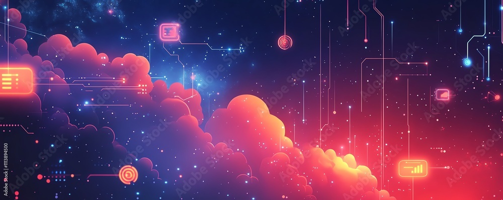 Poster Digital illustration of cloud computing and API management