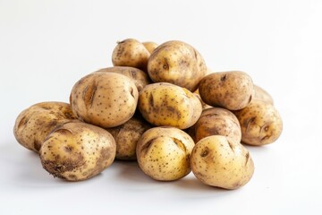 Close up of potatoes on white background.