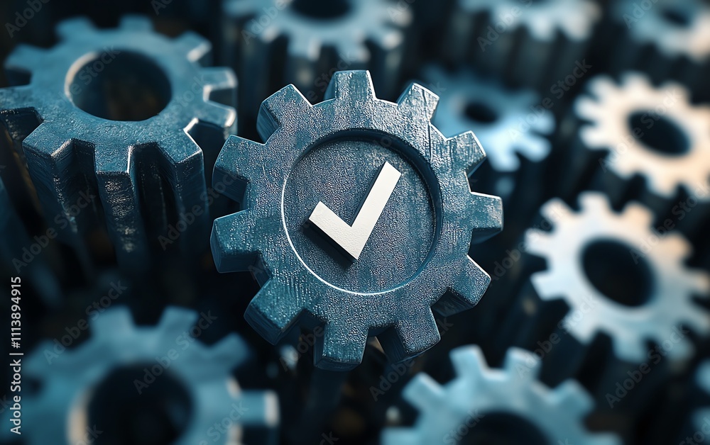 Aufkleber gears and checkmark visual representation