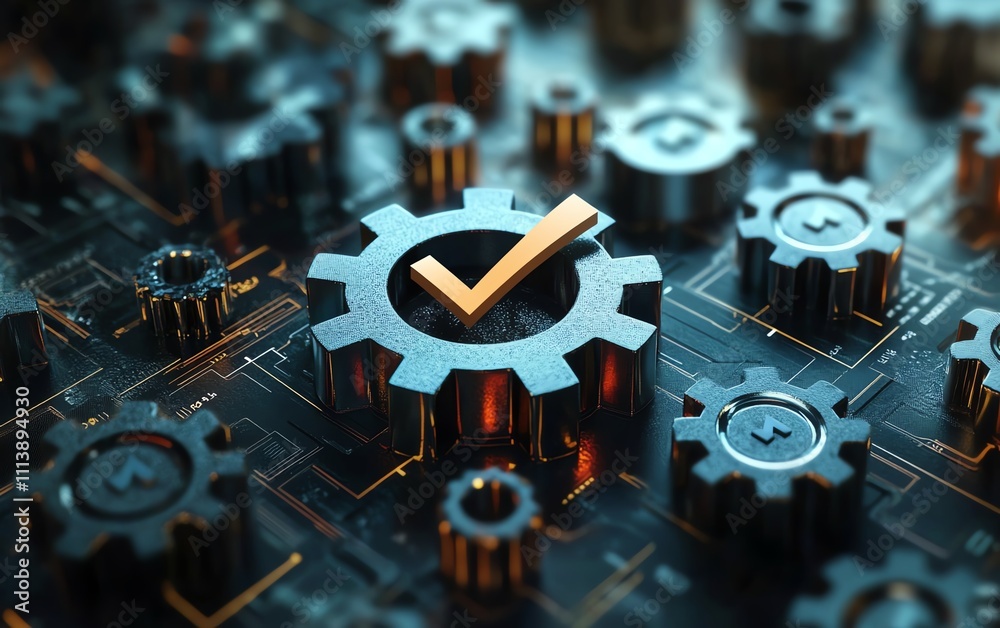Aufkleber Gears and checkmark visual representation