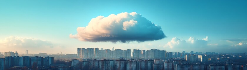 Fototapeta premium A cityscape with a prominent digital cloud above