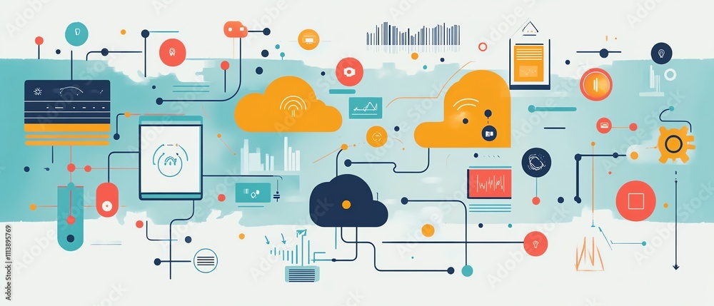 Leinwandbilder a conceptual digital illustration of cloud computing and api management