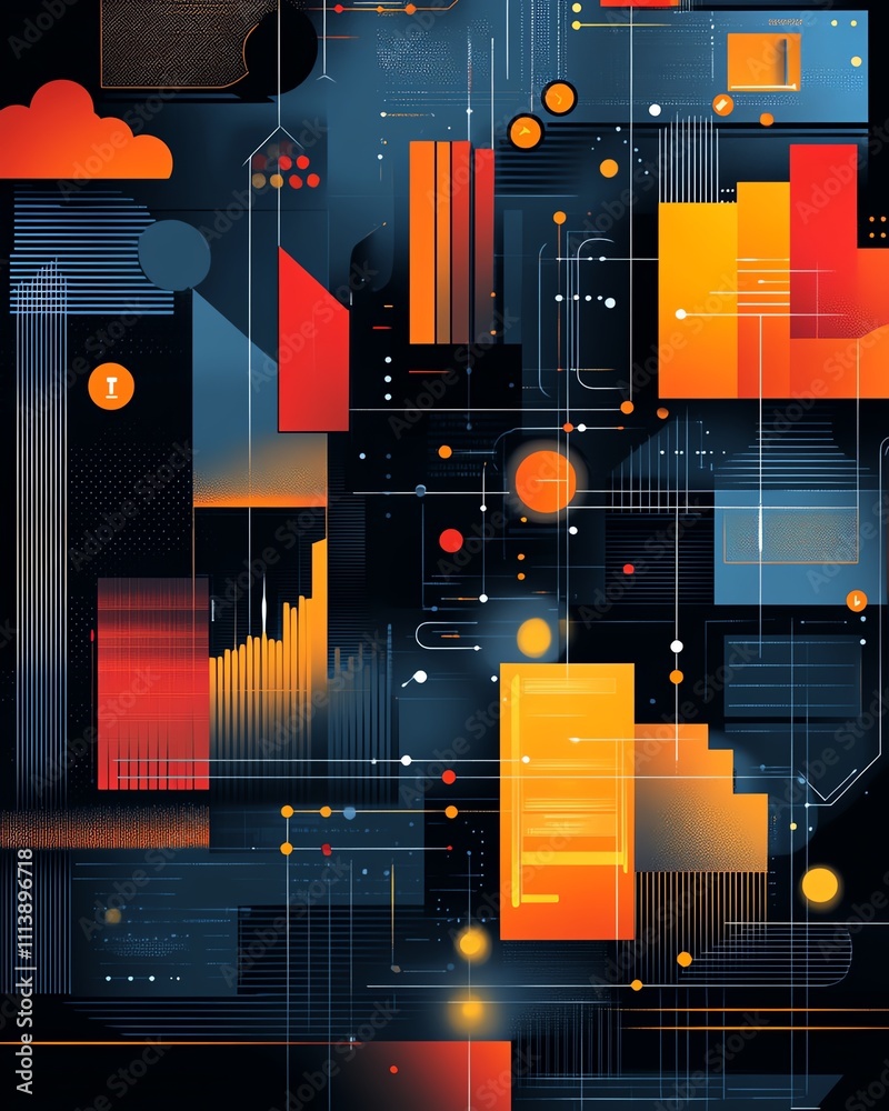 Poster A digital illustration of cloud computing with API management
