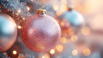 Floating ornaments in soft pastels for New Year theme. Generative AI