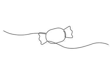 One continuous line drawing of candy. one continuous line drawing of two sweet candy isolated on white background, One continuous line illustration of a candy, isolated on white background.