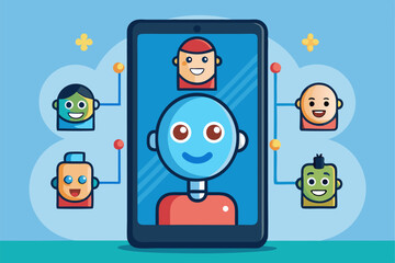 Robot artificial intelligence face recognition vector illustration