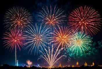 colorful new year fireworks illuminating the night sky for joyful holiday celebrations and festive cheer