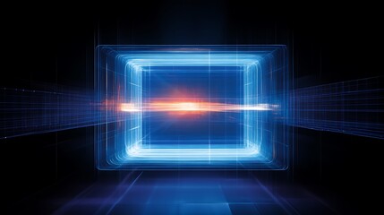 Abstract digital tunnel with neon light lines creating a futuristic glow, bright colors and energetic movement