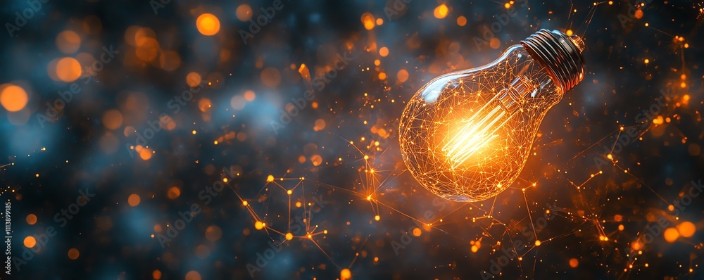 Poster an illuminated light bulb surrounded by a network of glowing connections