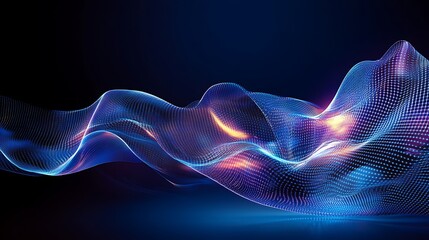 Fototapeta premium Abstract Digital Wave Illustration with Colorful Flowing Light Patterns on Dark Background